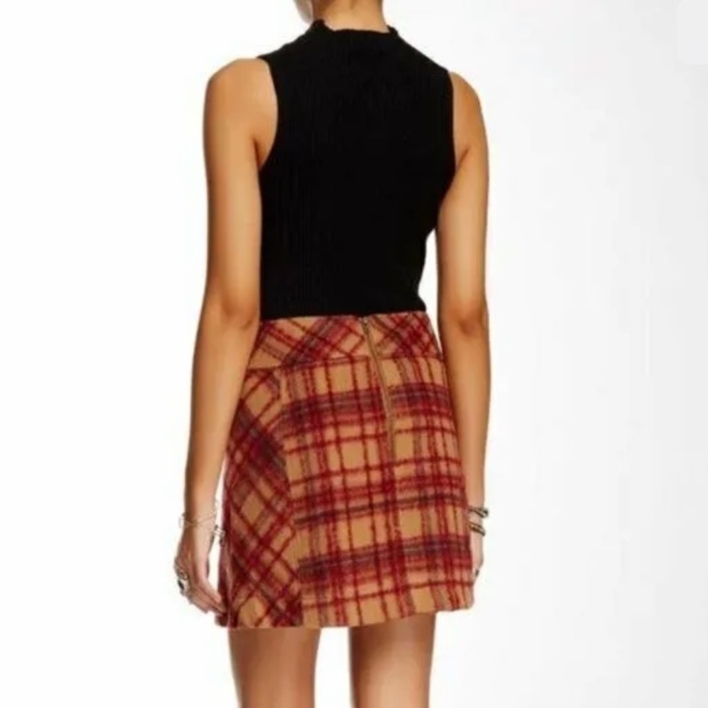 Free People Size 8 Camel Combo Tan Red Plaid Wool Blend Mini Skirt Lined - Picture 11 of 11